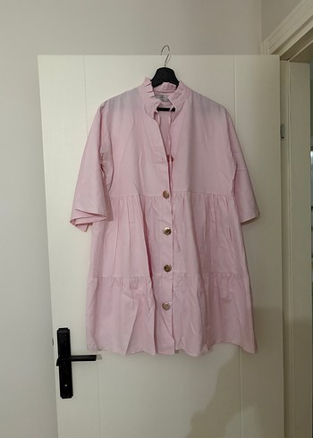 Düğmeli Pembe Mini Gömlek/Elbise