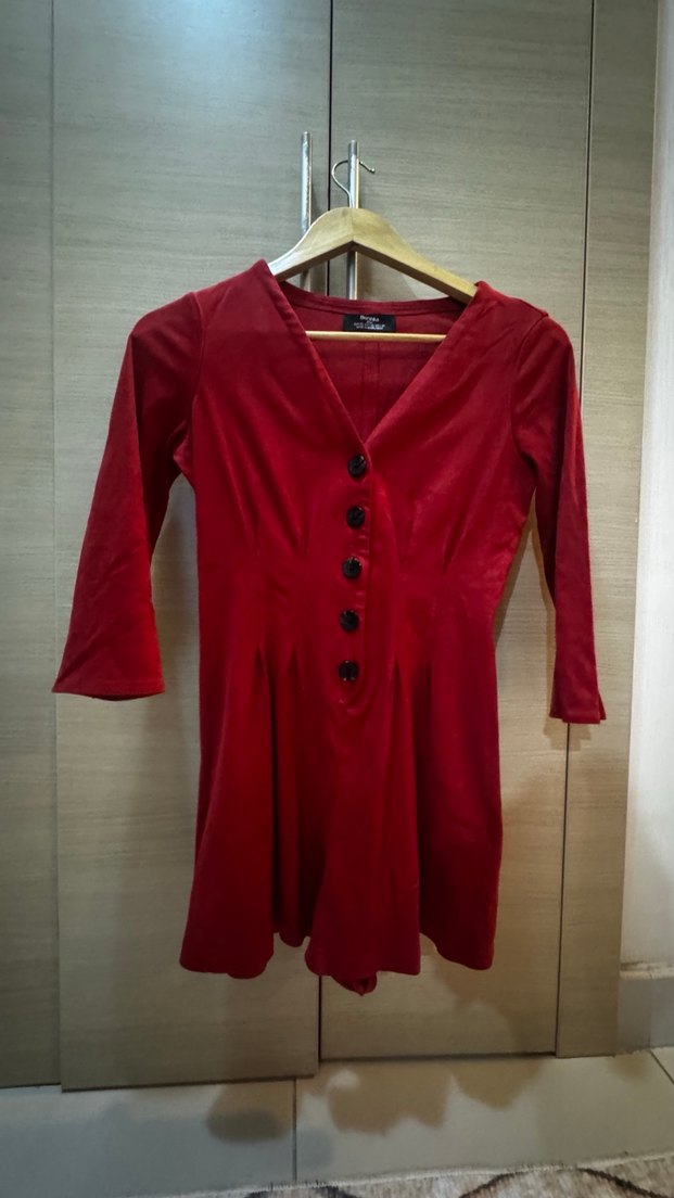 Düğmeli Kiremit Rengi  Süet MidiTulum - Görsel 2