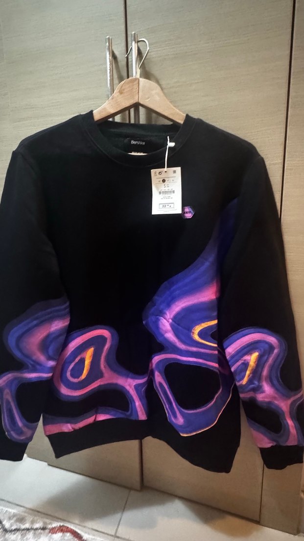 Mor Batik Desenli Unisex Sweatshirt (Crew Neck Graphic) - Görsel 2