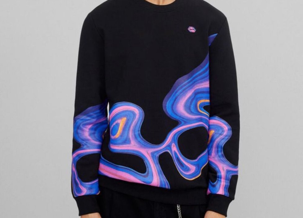 Mor Batik Desenli Unisex Sweatshirt (Crew Neck Graphic) - Görsel 4