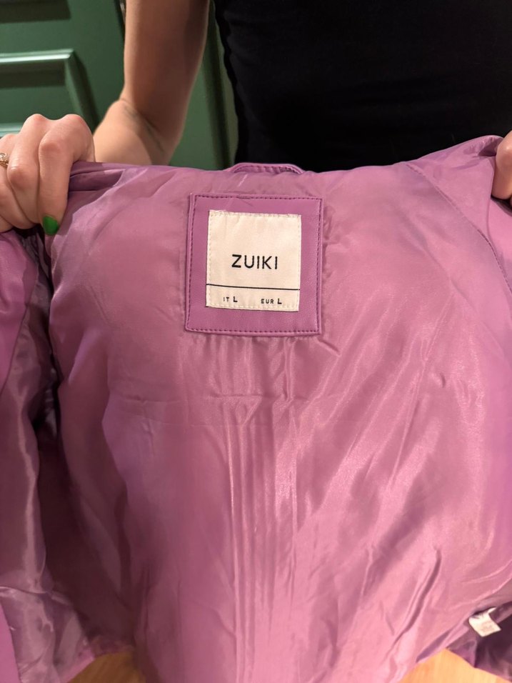 Peluş Detaylı Mor Deri Kadın Kışlık Mont - Görsel 5