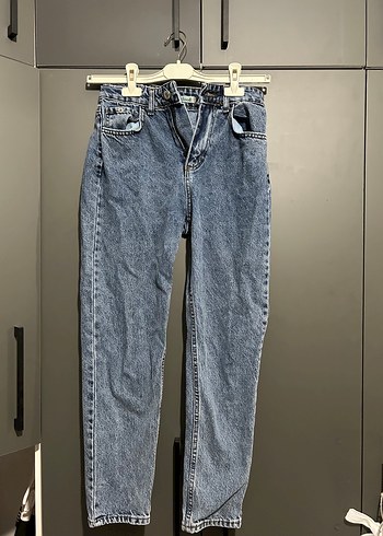 Kadın Gri Mavi Bol Kesim mom Kot Pantolon