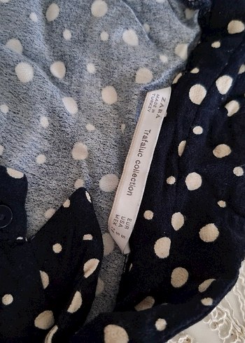 Zara Düğmeli Lacivert Puantiyeli Kadın Gömlek