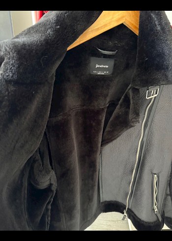 Siyah Kürklü Deri Biker Ceket - Görsel 3