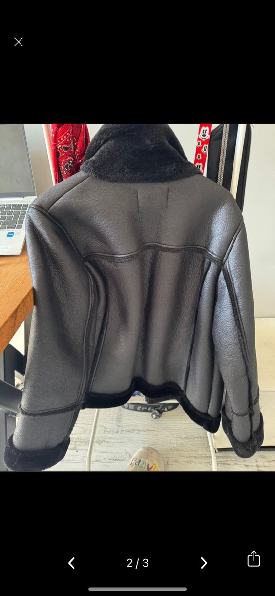 Siyah Kürklü Deri Biker Ceket - Görsel 2