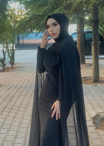 38 Beden Uzun Siyah Gotik Drapeli Kadın Abiye Elbise