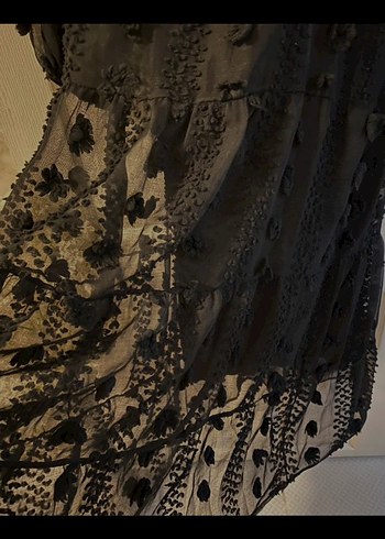 Uzun Kollu Siyah Gotik Nakışlı elbise
