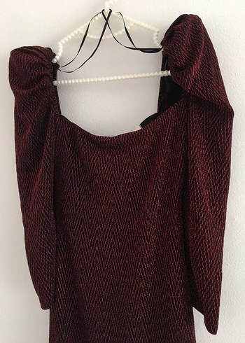 xs Beden bordo Renk Bordo Drapeli Midi Elbise