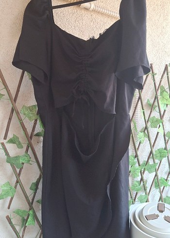 48 Beden Drapeli Siyah Straplez Gotik Midi Elbise