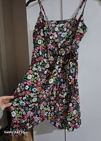Bershka Çiçek Desenli Askılı Elbise - Görsel 5
