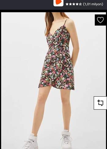 Bershka Çiçek Desenli Askılı Elbise - Görsel 4