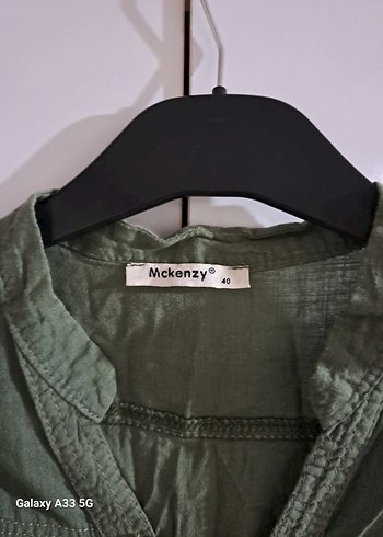 Haki Düğmeli Keten Gömlek - Görsel 4