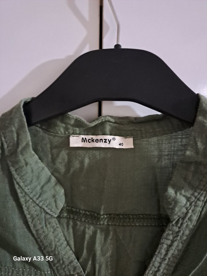 Haki Düğmeli Keten Gömlek - Görsel 4