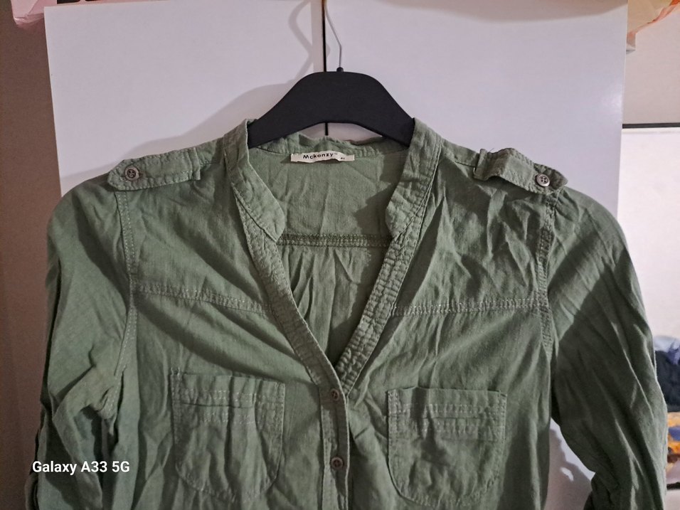 Haki Düğmeli Keten Gömlek - Görsel 2