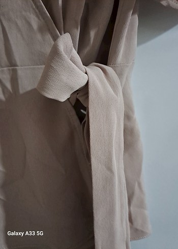 Pudra Kısa Kollu Kemerli Bluz - Görsel 5