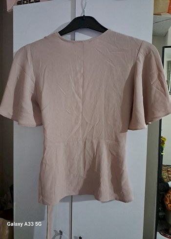 Pudra Kısa Kollu Kemerli Bluz - Görsel 4