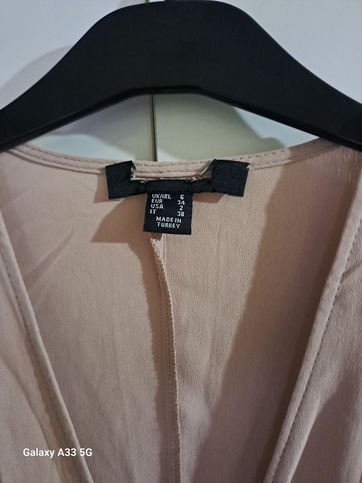 Pudra Kısa Kollu Kemerli Bluz - Görsel 3