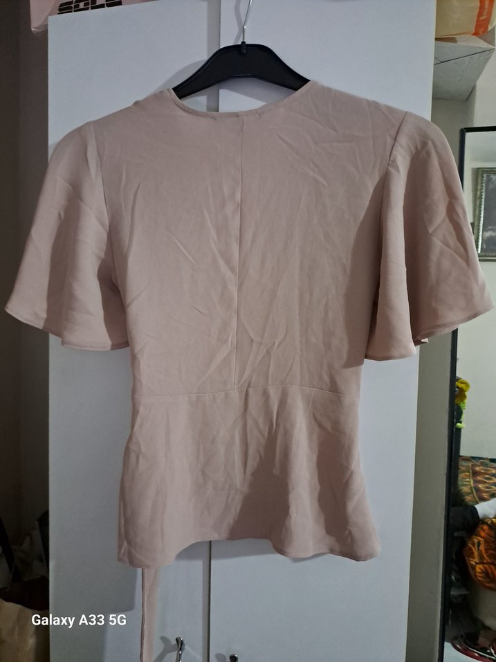 Pudra Kısa Kollu Kemerli Bluz - Görsel 4