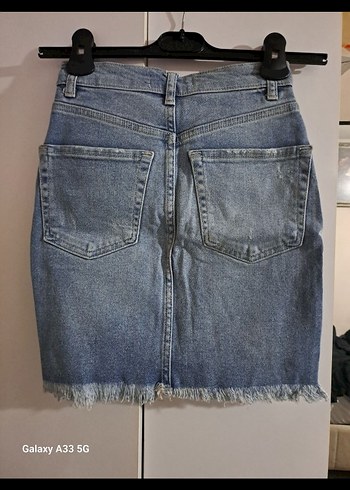 Pull&bear Mavi Yırtık Denim Mini Etek - Görsel 3