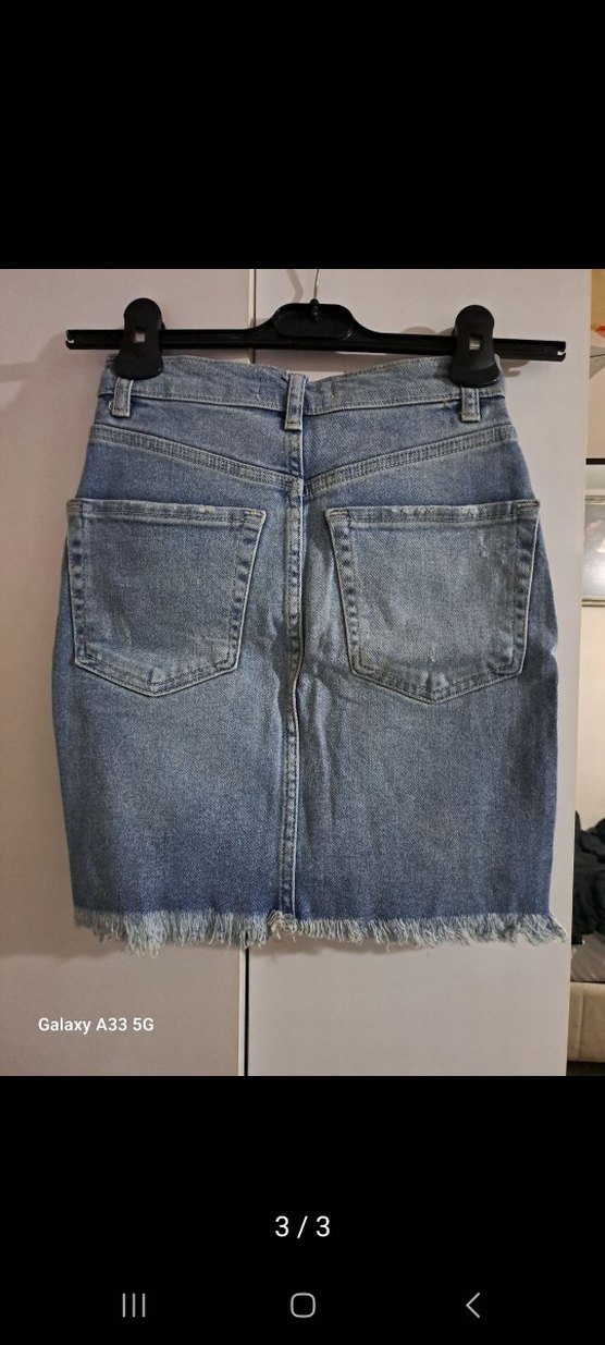 Pull&bear Mavi Yırtık Denim Mini Etek - Görsel 3