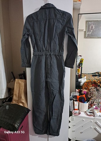 Gri Denim Fermuarlı Kadın Tulum - Görsel 4