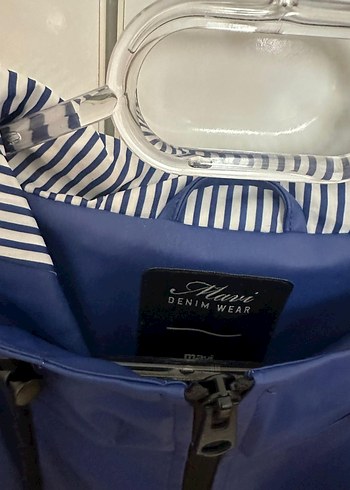 Kadın mavi Kapüşonlu Midi Yağmurluk - Görsel 2