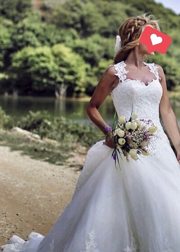 s Beden Dantel Detaylı Beyaz A Kesim Aysira Gelinlik