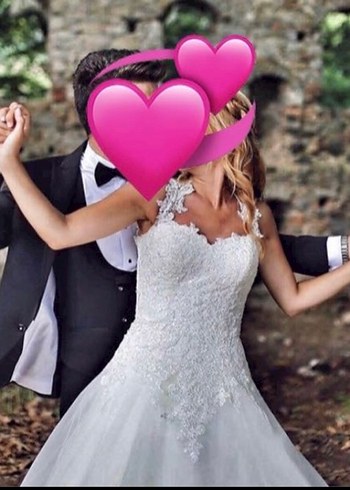 s Beden beyaz Renk Dantel Detaylı Beyaz A Kesim Aysira Gelinlik