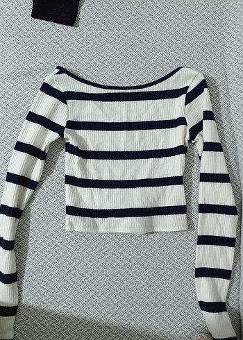Çizgili Uzun Kollu Kadın Triko Bluz - Görsel 2
