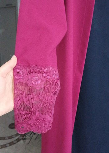 Dantel Detaylı Uzun Pembe Kadın Sabahlık - Görsel 2