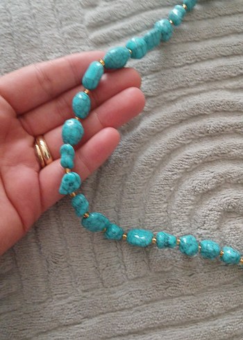 Uzun Turkuaz Boncuklu Bohem Kolye - Görsel 2