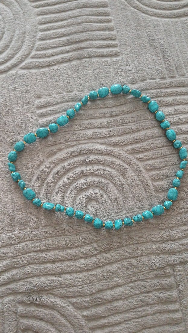 Uzun Turkuaz Boncuklu Bohem Kolye - Görsel 3