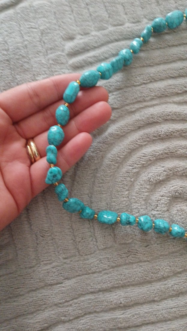 Uzun Turkuaz Boncuklu Bohem Kolye - Görsel 2