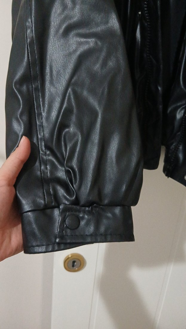 Erkek Siyah Deri Biker Ceket - Görsel 2