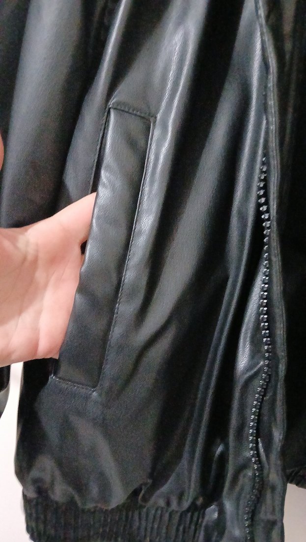 Erkek Siyah Deri Biker Ceket - Görsel 4