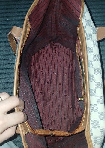 Louis Vuitton Bej Kareli Deri Kadın Çanta - Görsel 4