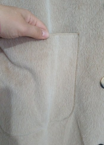 Bej Uzun Düğmeli Kadın Kaban - Görsel 2