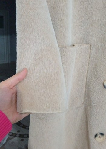 Bej Uzun Düğmeli Kadın Kaban - Görsel 3