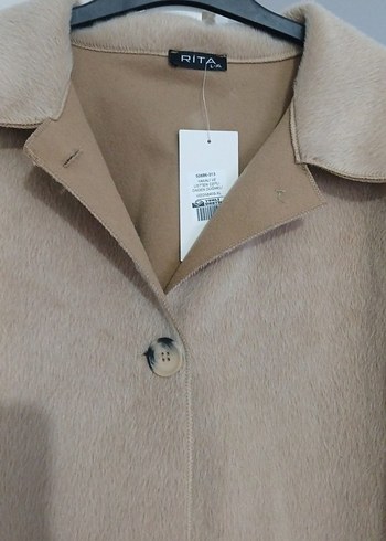 Bej Uzun Düğmeli Kadın Kaban - Görsel 4