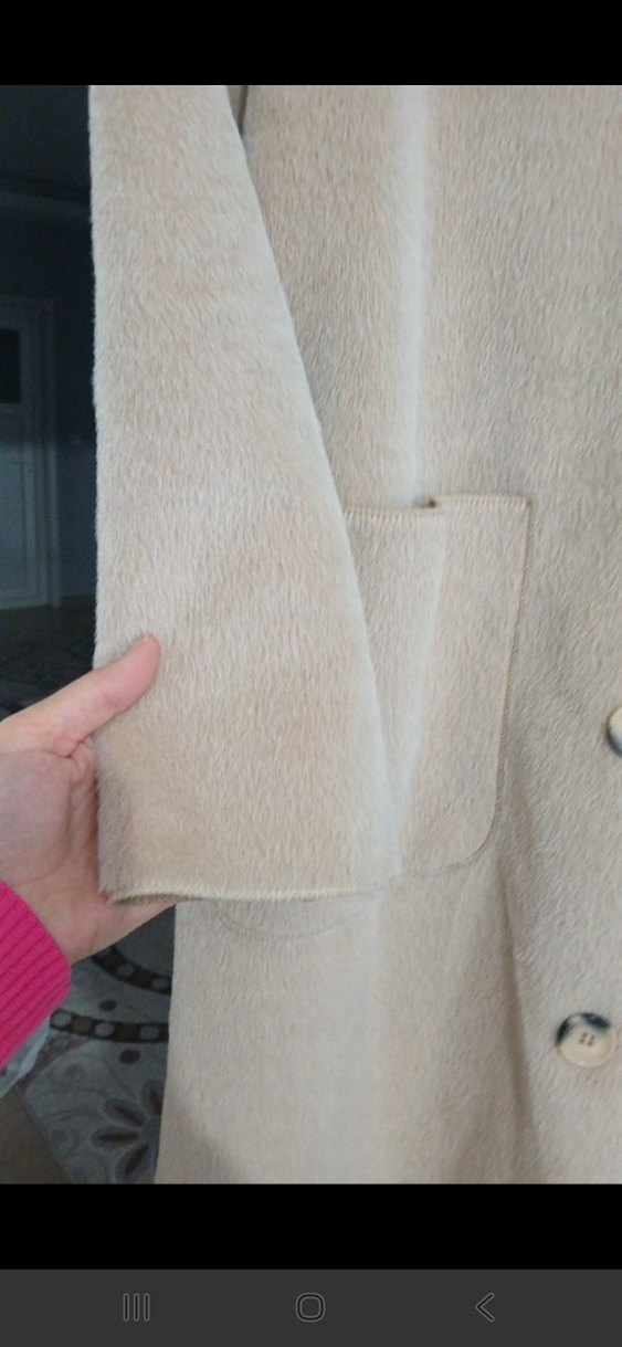 Bej Uzun Düğmeli Kadın Kaban - Görsel 3