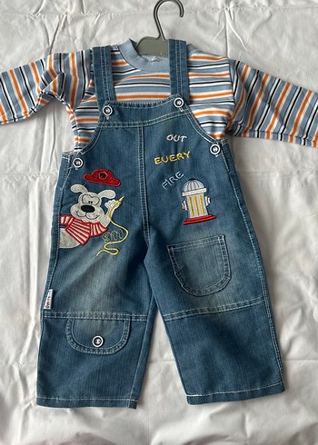 Nakışlı Mavi Denim Erkek Çocuk Tulum