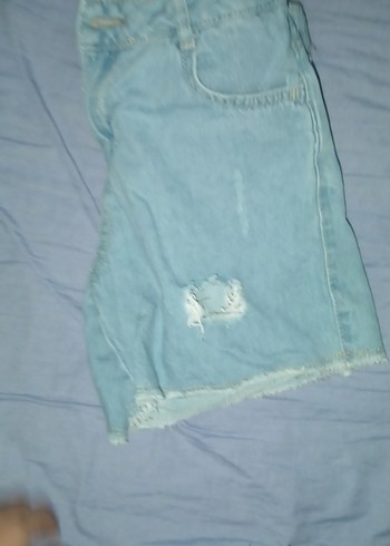 Düğmeli Mavi Kadın Mini Denim Şort - Görsel 6