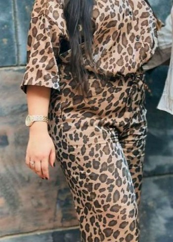 Leopar Desenli Bol Kesim Kadın Tulum