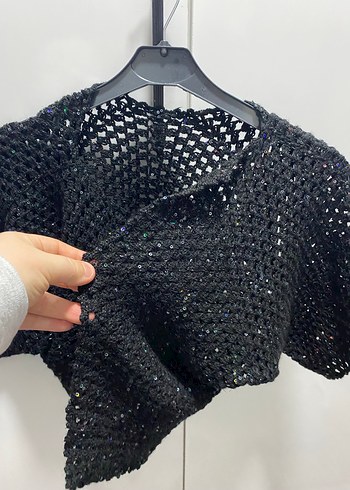 Standart Beden Beden Kız Çocuk Siyah Örgü Bolero