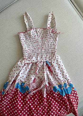 LC Waikiki Nakışlı, Askılı, Fırfırlı, Puantiyeli Kız Elbisesi