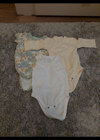Beyaz Uzun Kollu Pamuklu Bebek Body 3 ü bir arada 1_3 aylık