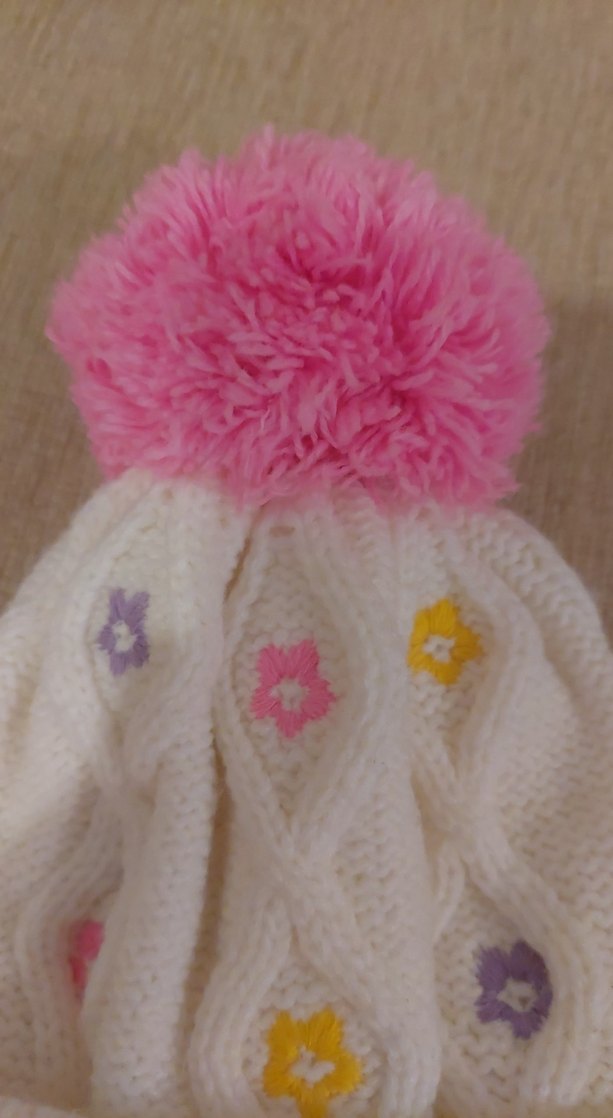 Renkli Nakışlı Beyaz Örgü Çocuk Bere - Görsel 2