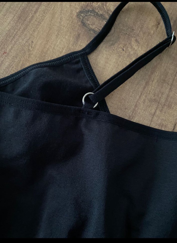 Siyah Kadın Mini İp Askılı Tulum - Görsel 5