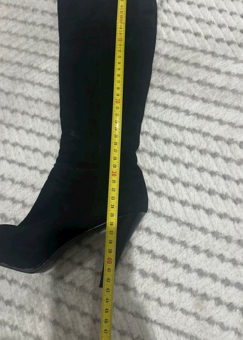 Siyah Süet Topuklu Dizüstü Çizme - Görsel 8
