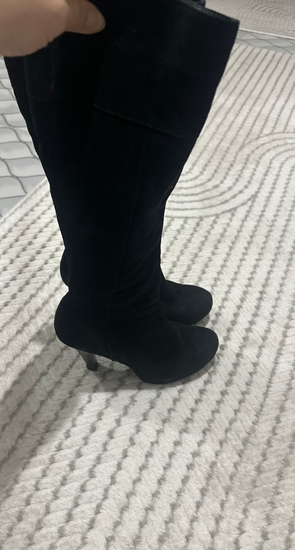 Siyah Süet Topuklu Dizüstü Çizme - Görsel 2